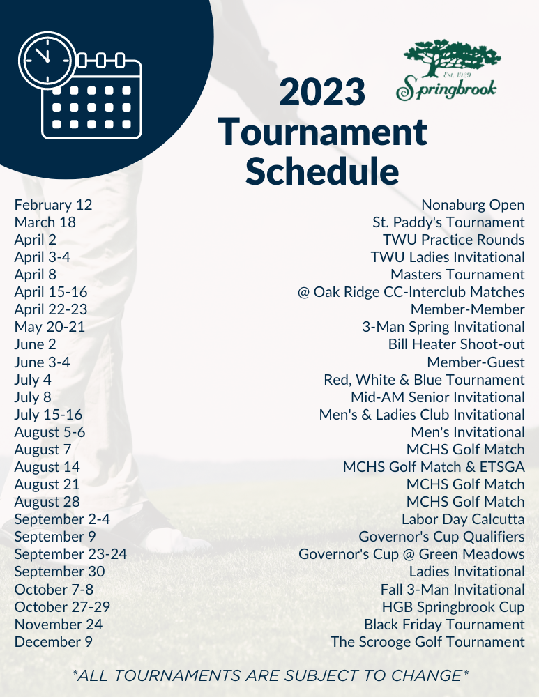 Springbrook Golf CC 2023 Tournament Schedule flyer 1