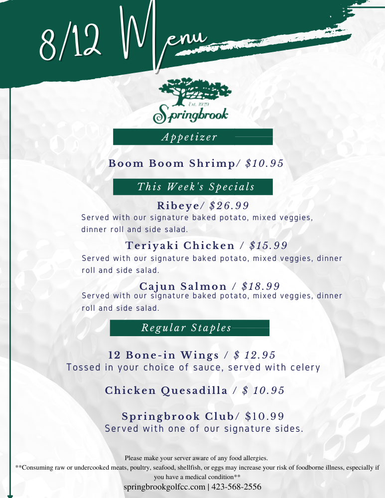 Springbrook Golf CC Menu Change Flyer Edit